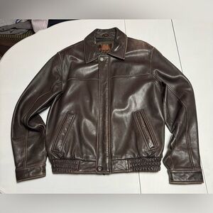 Danier Dark Brown distressed Leather Bomber Jacket